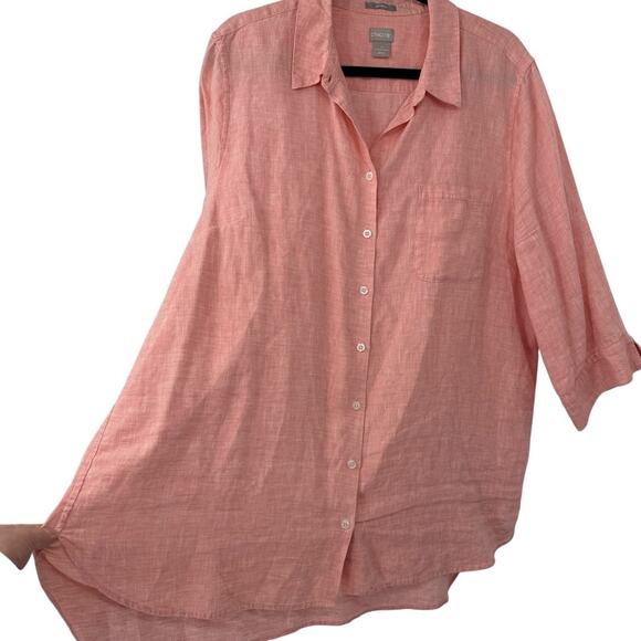 Chicos 4 Linen No Iron Button Up Shirt Plus size 20/22 Coral 3/4 Sleeve Beachy - Picture 2 of 8